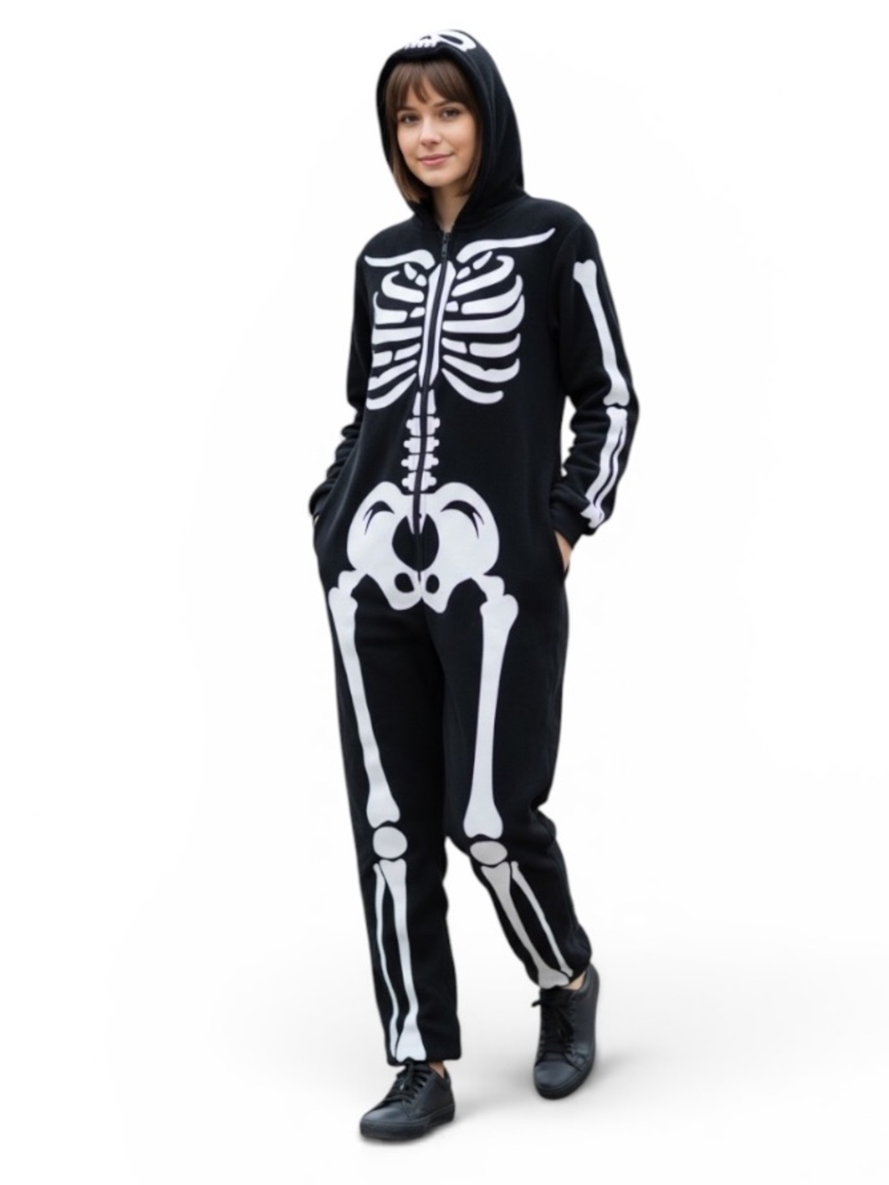 NEW Spooktacular Creations Women’s Halloween Skeleton Hooded Jumpsuit XXL